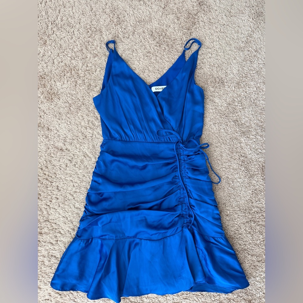 DO+BE Cobalt Blue Satin Wrap-Style Midi Dress